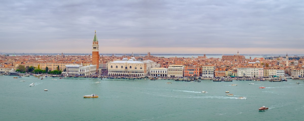Panoramic cityscape view of Venice Grand canal and lagoon, Italy