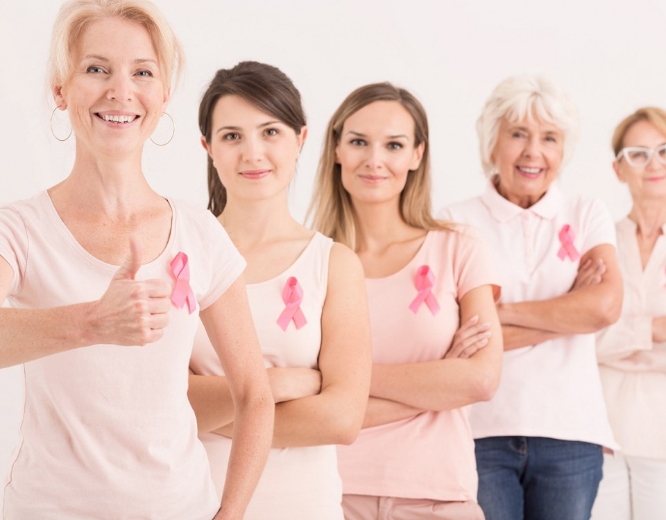 Multigenerational women with pink ribbons in breast cancer foundation